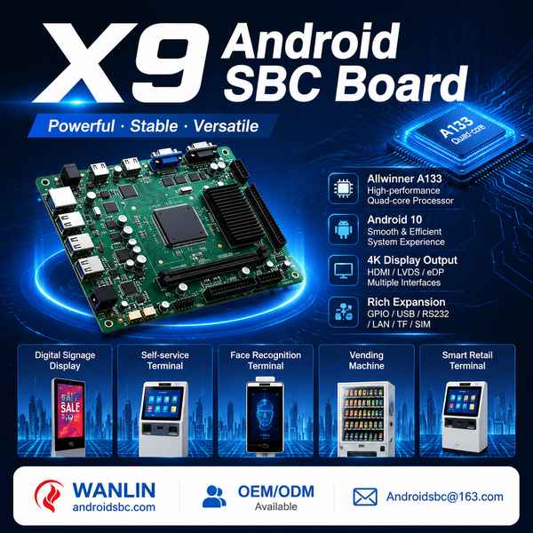 USB Type-A socket for Middle East: A133-Powered X9 Board by AndroidSBC China Factory