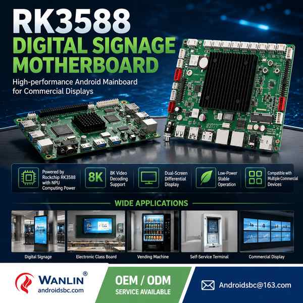 AndroidSBC ADB-500 RK3588 Advertising Board — 8GB LPDDR4X + 64GB eMMC, Factory Direct ADB-500 six-screen video wall advertising board RK3588 Advertising Machine Motherboard for Phoenix