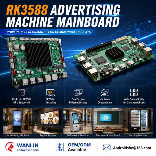 AndroidSBC ADB-800 RK3588 Advertising Board — 4GB LPDDR4 + 32GB eMMC, Factory Direct ADB-800 outdoor wide-temperature signage board RK3588 Advertising Machine Motherboard for Phoenix
